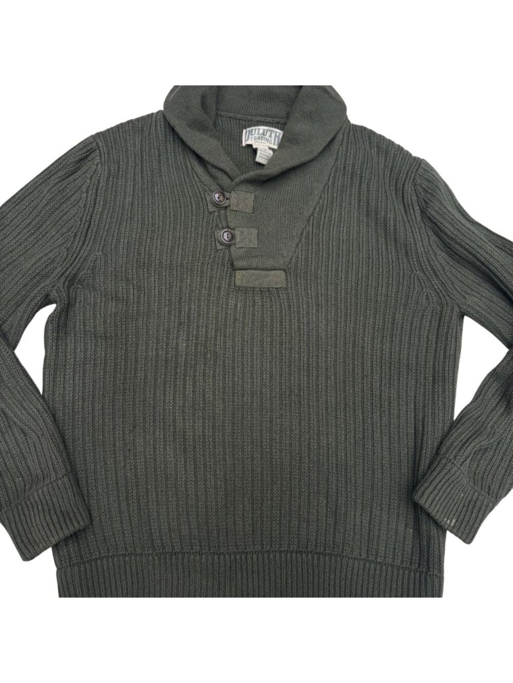 Duluth Trading Co Men's Wool Blend Shawl Collar Sweater Ribbed Olive, Size M